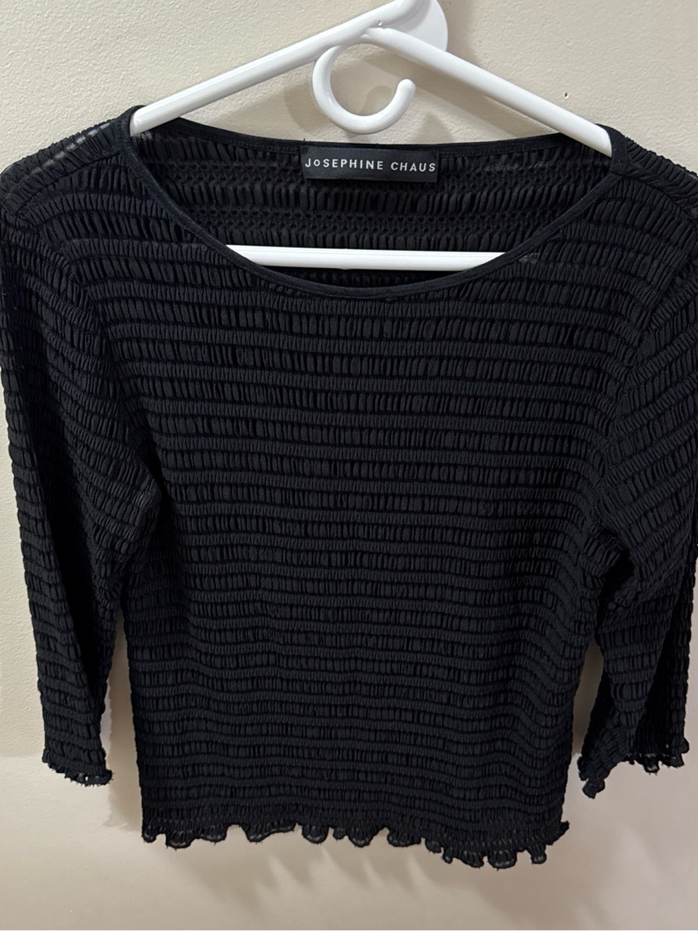 Josephine Chaus Black Smocked Knit Scoop Neck Top